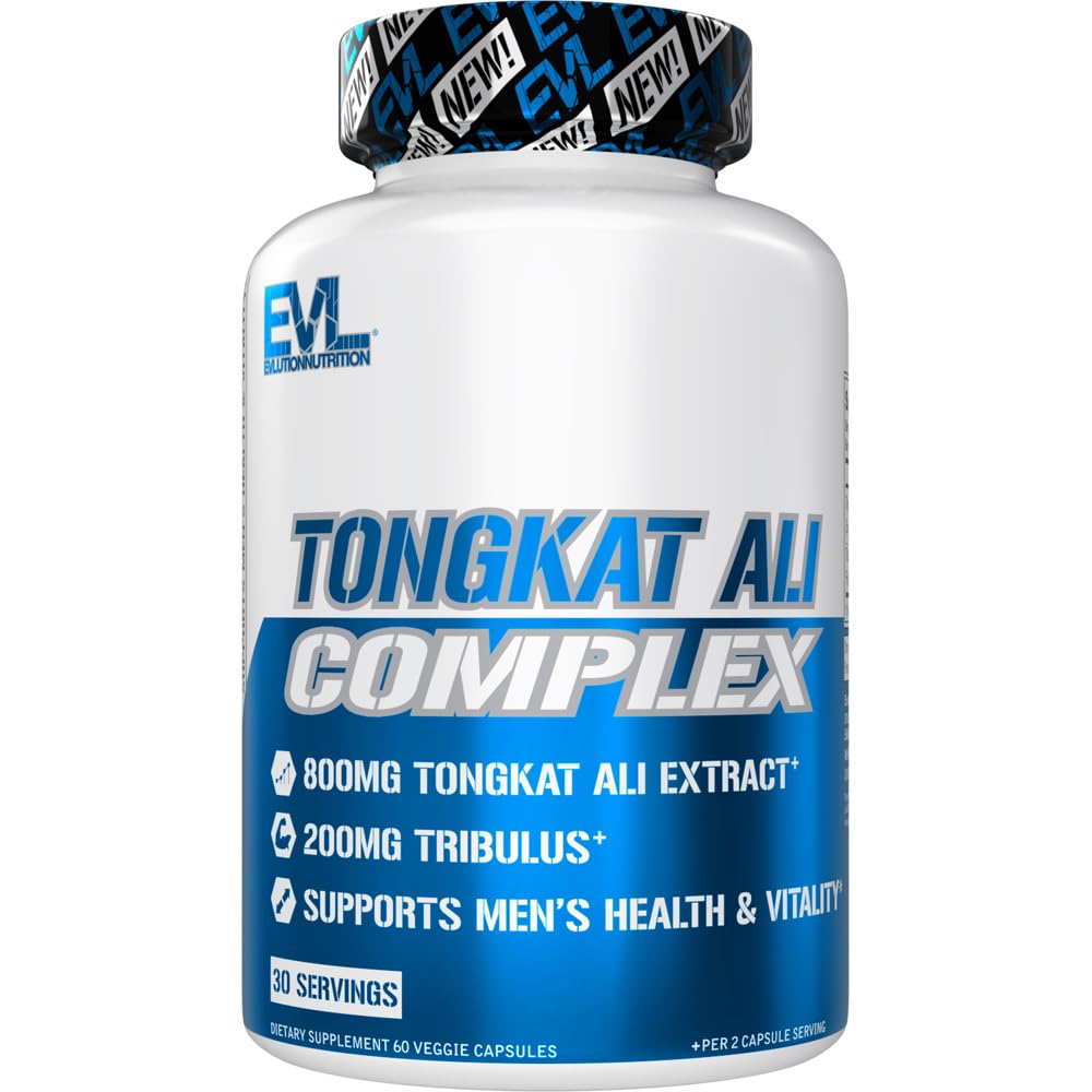 Evlution Nutrition Tongkat Ali - Ανδρική Υγεία + Συμπλήρωμα Ζωτικότητας - 800mg Tongkat Ali + 200mg Tribulus - Υποστήριξη Απόδοσης - Vegan + Χωρίς Γλουτένη Κάψουλες - 30 Υπηρεσίες