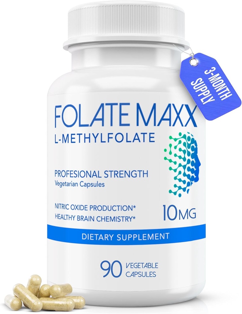FolateMaxx L-Methylfolate 10mg, 90 κάψουλες – Doctor Formated methyl folate Supplement for Women & Men – Υψηλή ισχύς 5-MTHF για την ενέργεια, Mood & Focus – Μη-GMO, Χωρίς γλουτένη (3-Month Supply)