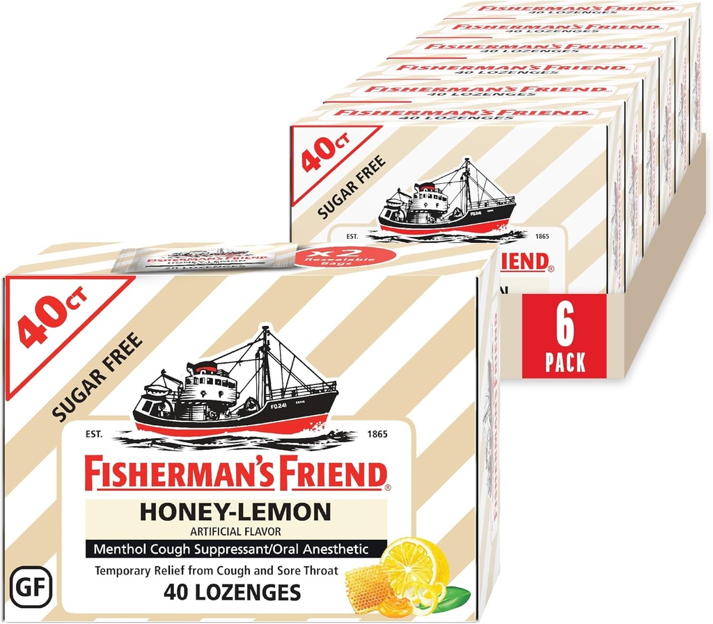 Friend Cough Drops, Cough Suppressant και Sore Lroat Lozenges, Sugar Free Honey-Lemon, 5.52mg Μέντχολ, 240 σταγόνες (6 συσκευασίες των 40)