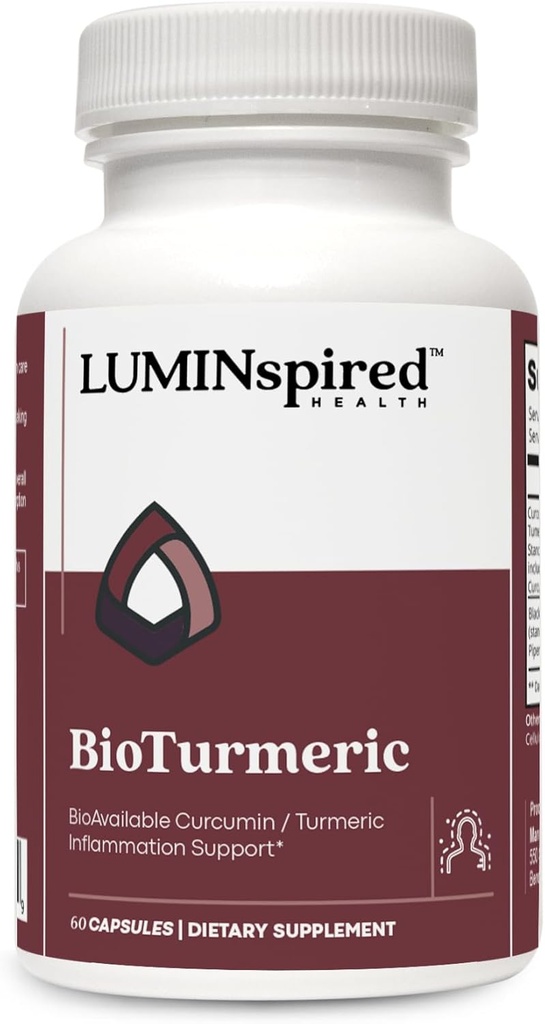 LUMINSPIRED ΥΓΕΙΑ Υψηλή απορρόφηση Turmeric Curcumin Supplement με εκχύλισμα μαύρου πιπεριού για κοινή υγεία, αντιοξειδωτική υποστήριξη & ανακούφιση φλεγμονών, Vegan, μη GMO, χωρίς γλουτένη - 60 Counts