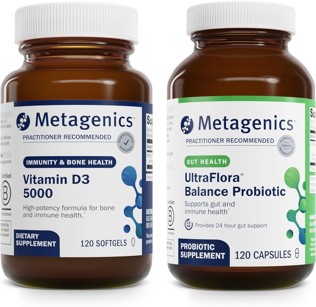 Metagenics Bundle - D3 5000 & UltraFlora Balance - 120 Softgels D3 5000 για την Ανοσολογική Υποστήριξη, την Υγεία των Οστών & την Καρδιά Υγεία - 120 Κάψουλες UltraFlora Balance for Digestive Health