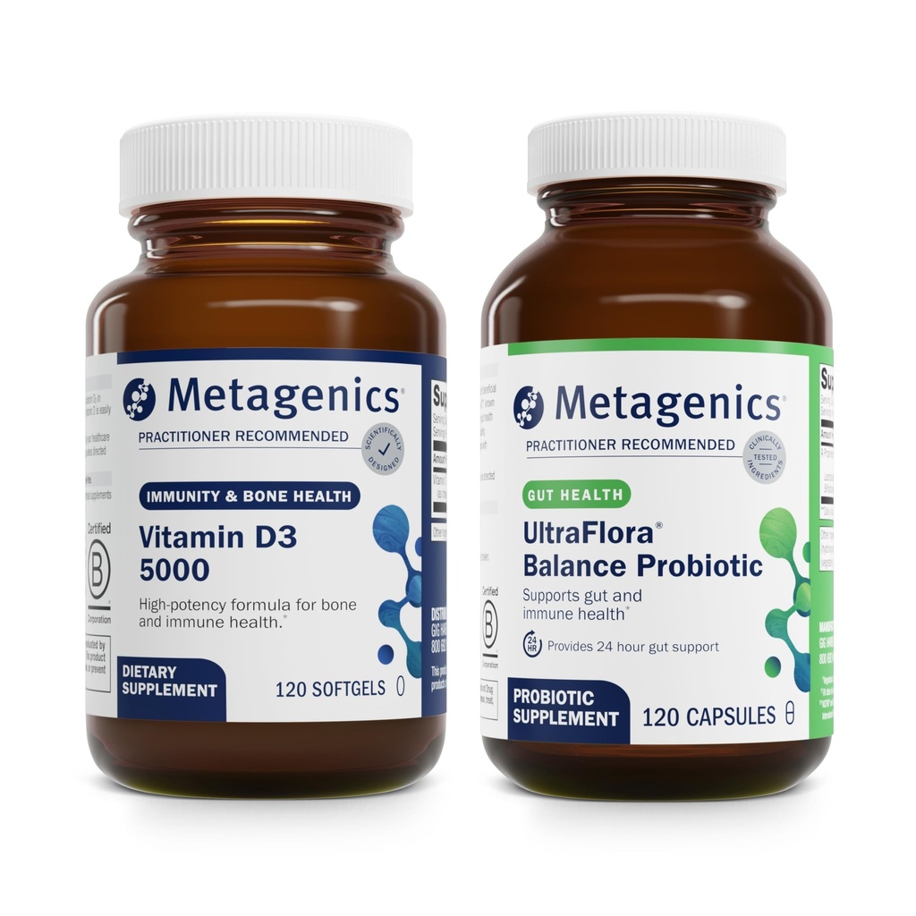 Metagenics Bundle - D3 5000 & UltraFlora Balance - 120 Softgels D3 5000 για την Ανοσολογική Υποστήριξη, την Υγεία των Οστών & την Καρδιά Υγεία - 120 Κάψουλες UltraFlora Balance for Digestive Health