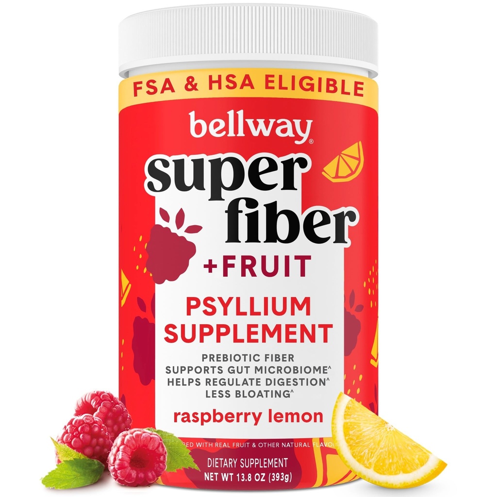 Bellway Super Fiber σκόνη + φρούτα, ζάχαρη χωρίς οργανικό Psyllium Husk σκόνη συμπλήρωμα Ίνες για την κανονικότητα, Bloating Relief & Digestive υγεία, φυτικής βάσης, σμέουρο λεμόνι (50 εξυπηρετούν)