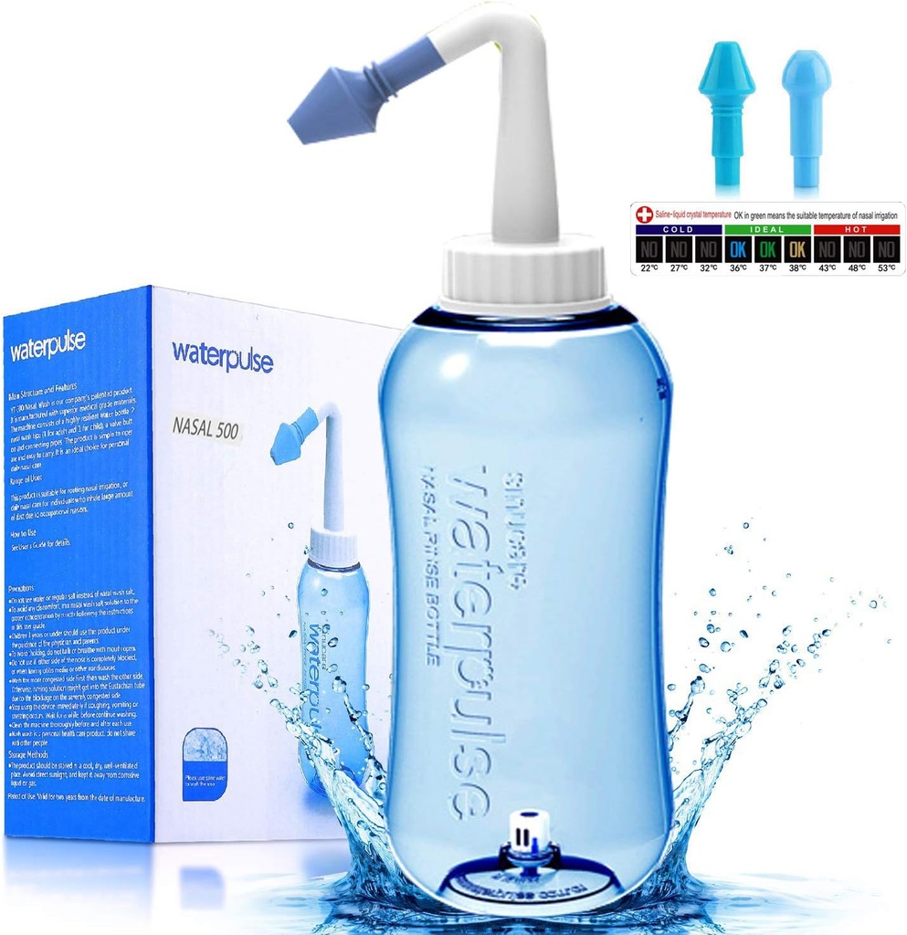 Darate Neti Pot Sinus Resse Μπουκάλι, Μύτη Καθαριστικότερη Πίεση Ξεπλύνετε Ρινική Άρδευση για Ενηλίκους & Kid BPA Δωρεάν με Θερμόμετρο Sticker (500ML)