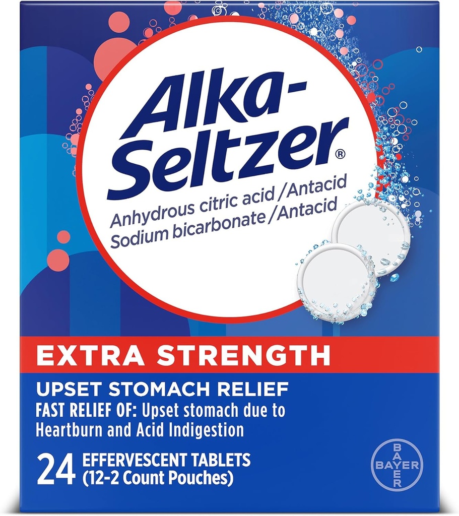 Alka- Seltzer Extra Strength Heartburn Relief Αναβράζοντα αντιόξινα δισκία, γρήγορη δυσπεψία ανακούφιση, 24 Ct