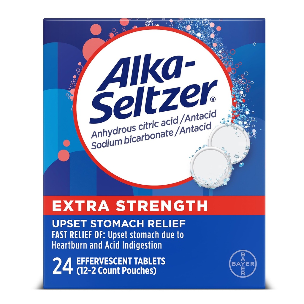 Alka- Seltzer Extra Strength Heartburn Relief Αναβράζοντα αντιόξινα δισκία, γρήγορη δυσπεψία ανακούφιση, 24 Ct