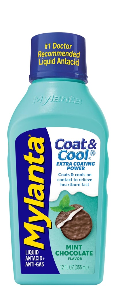 Mylanta Heartburn and Gas Relief, Υγρό αντιόξινο, Coat & Cool Formula, Σοκολάτα Μέντα Γεύση, 12 Fl Oz