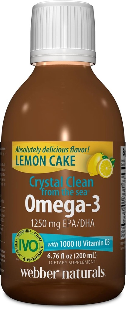 Webber Naturals Crystal Clean από τη θάλασσα Ωμέγα-3 με βιταμίνη D3, κέικ λεμόνι, 6.67 ρευστή ουγγιά