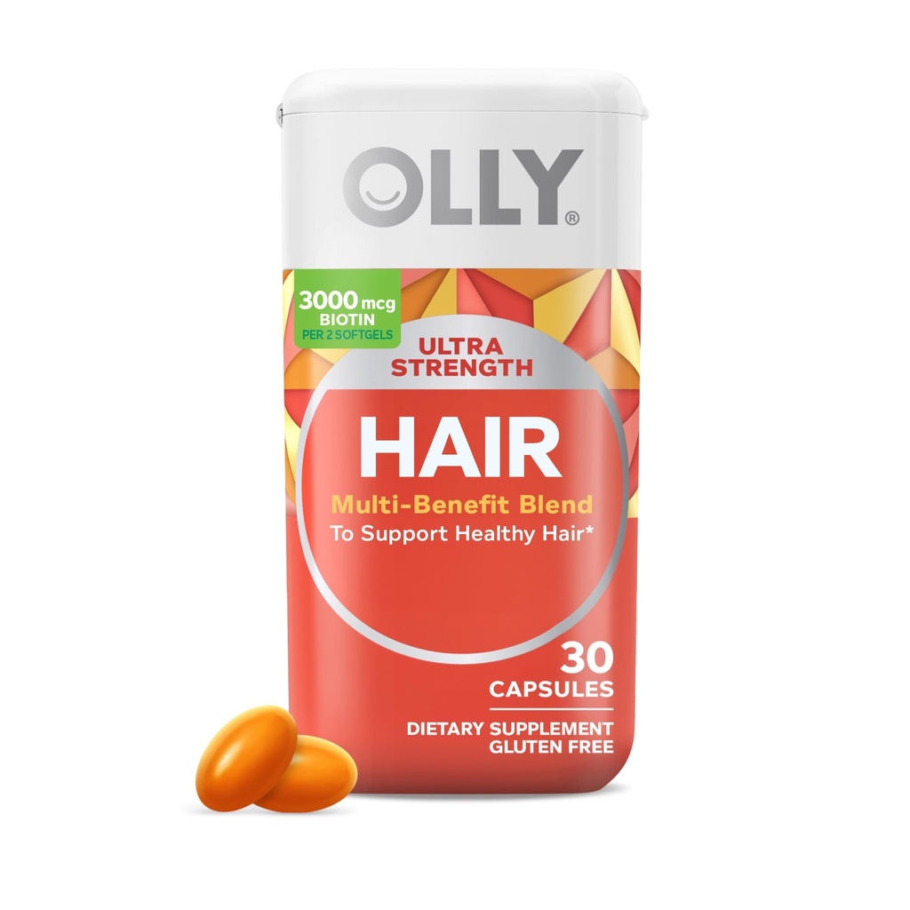 OLLY Ultra Strength μαλλιά Softgels, υποστηρίζει την υγεία των μαλλιών, βιοτίνη, κερατίνη, βιταμίνη D, B12, συμπλήρωμα μαλλιών, 30 ημέρα προσφοράς - 30 Count (συσκευασία Μαΐου Vary)