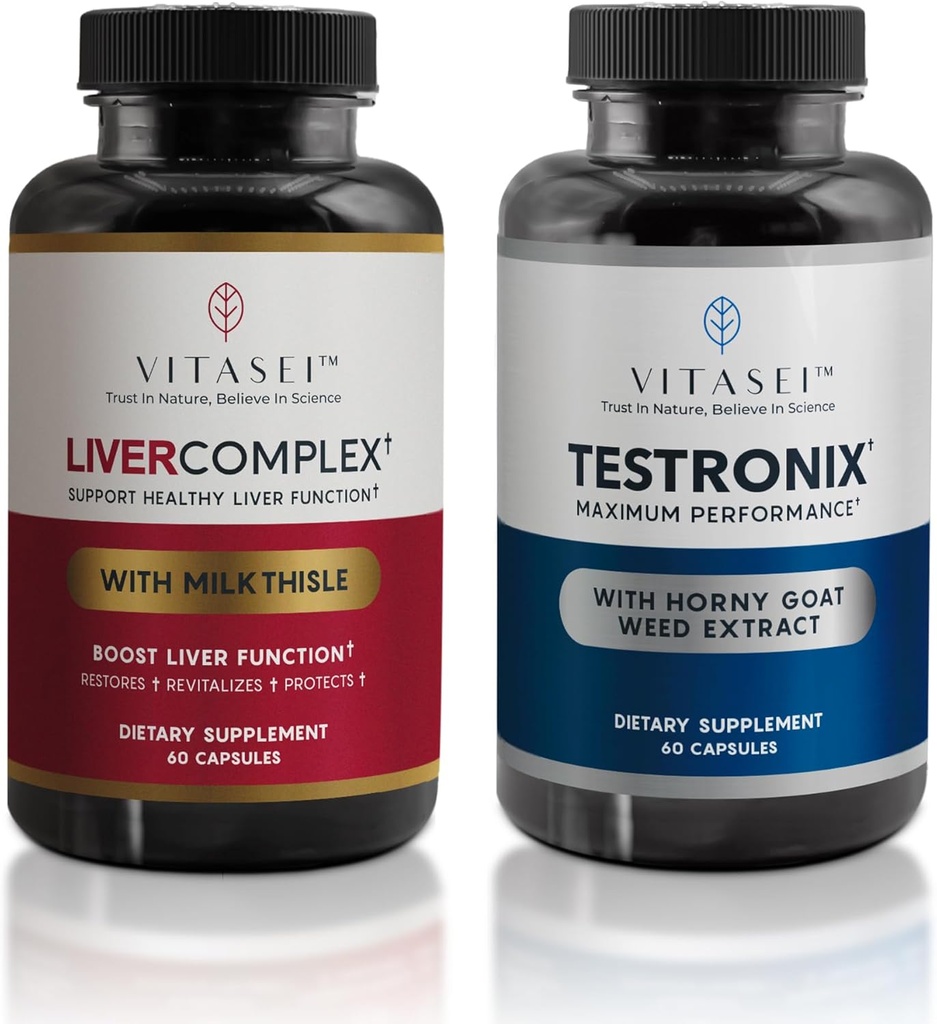 VITASEI Liver Cleanse Detox & Repair, Liver Complex Κάψουλες για γυναίκες & άνδρες (60 κάψουλες) + Testronix Booster για άνδρες (60 κάψουλες)