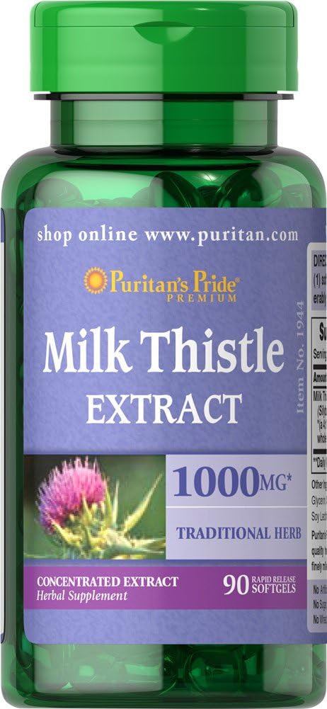Puritan's Pride Milk Thittle 1000mg, 4:1 Extract (Silymarin), 90 Count