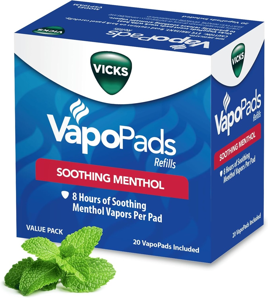 Vicks VapoPads Original Menthol Scent - Vapor Pads Refill for Vicks Humidifiers and Steam Inhalers, Scent Pads for Confusion and Cough Relief, 20-Pack, Box Color May Vary