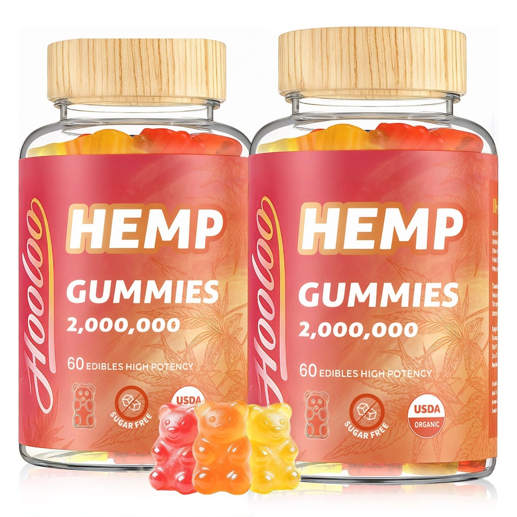 HOOLOO Hemp Gummies για Ενηλίκους – Υψηλή Ικανότητα 2.000.000MG, 100% Φυσική Καθαρή Βιολογική Ζάχαρη Δωρεάν Φρουτοκινητά, Κατασκευασμένες στις ΗΠΑ