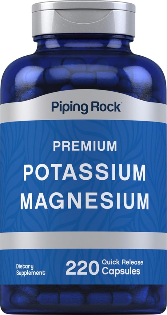 Piping Rock Potassium Magnesium Supplement | 220 Capsules | Non-GMO, Gluten Free Premium Complex