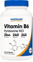 Nutricost Vitamin B6 (Pyridoxine HCl) 25mg, 240 Capsules - Non-GMO, Gluten Free and Vegetarian Friendly
