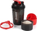 Shaker Bottle,16oz Protein Shaker Bottles with Mixing Ball, 3 in 1 Leak-proof GYM Shake Cup with Powder Storage & Pill Tray, Ideal for Workout,BPA Free（Red）