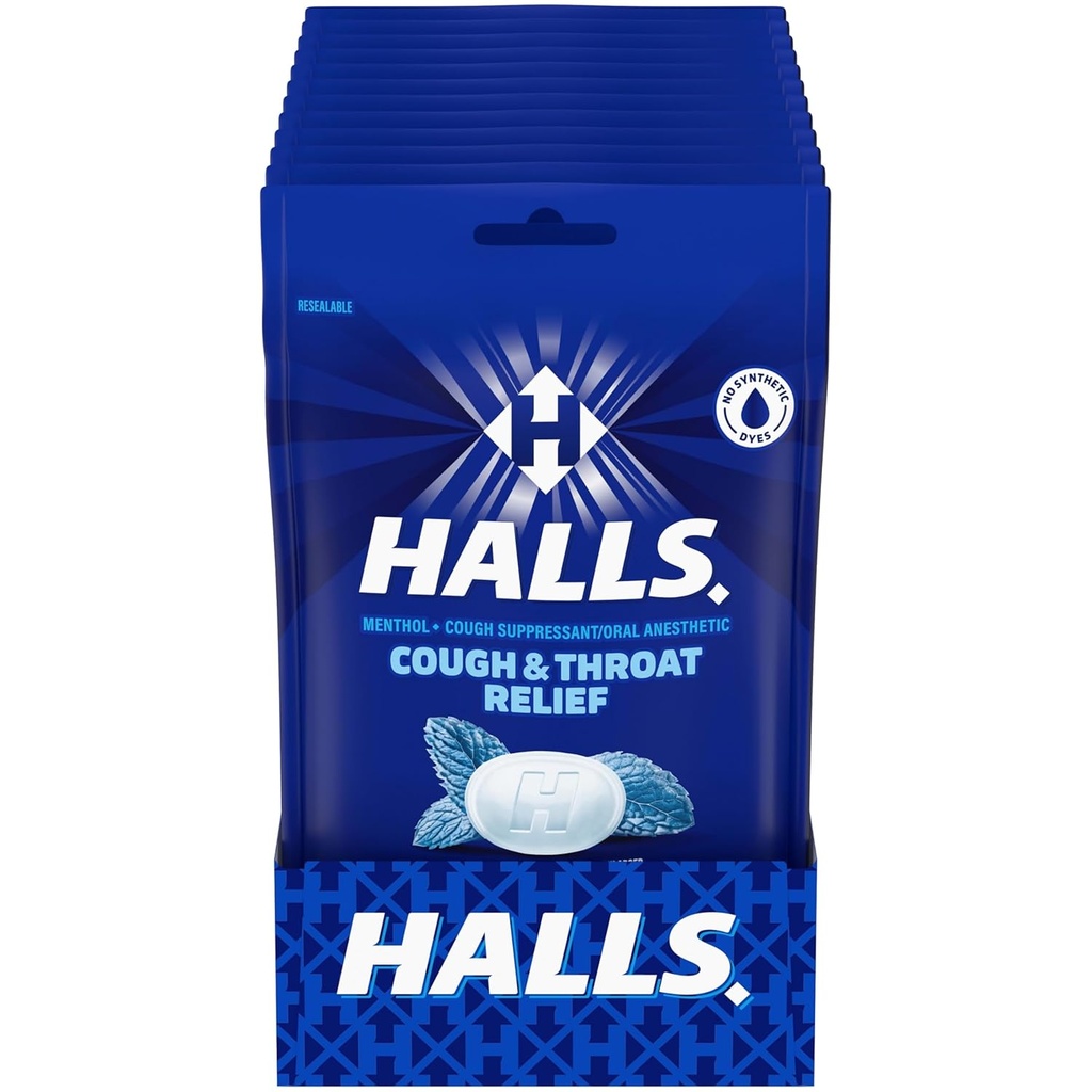 HALLS Βήχας και λαιμό ανακούφιση Mentho-Lyptus Βήχας σταγόνες, 12 τσάντες των 30 (360 Σύνολο σταγόνες)