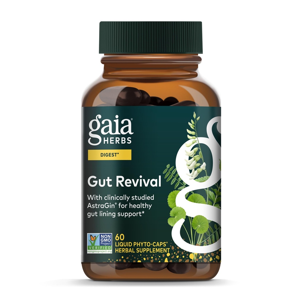 Gaia Herbs Gut Revival - Βότανο Digestive συμπλήρωμα για την υποστήριξη της υγείας των οστών - Κατασκευάζεται με Astragalus, Gotu Kola, Jujube & More - Χωρίς γαλακτοκομικά, σόγια & γλουτένη - 60 κάψουλες Vegan (60 εξυπηρετούν)