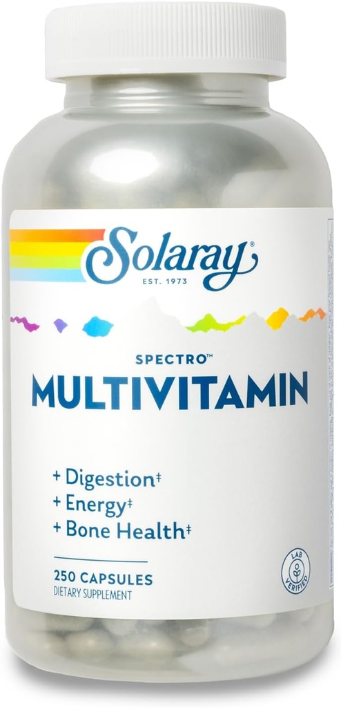 SOLARAY Spectro Πολυβιταμίνη με Σιδήρο - Πολλαπλή Βιταμίνη με Ασβέστιο, Μαγνήσιο, Ενεργοποιώντας Πράσινα, Βότανα & Digestive Ένζυμα - Πέψη, Ενέργεια, και Υποστήριξη για την Υγεία των Οστών (41 Serv, 250 CT)