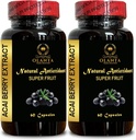 ACAI Berry Extract - Βιολογικό συμπλήρωμα διατροφής Acai Berry Powder, Superfood, Καθημερινή υποστήριξη ενέργειας, Acai για τη Γενική ευεξία - 2 μπουκάλια 120 κάψουλες