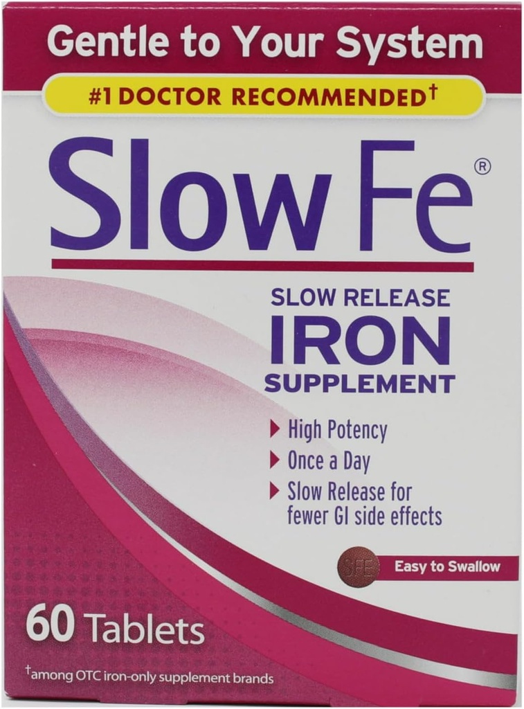 Slow Fe, High Potency Iron 45 mg, Slow Release - 60 Tablets - Pack of 3