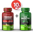 ORZAX Ginseng, 30% Ginsenosides 120 Vegatable Κάψουλες και Saw Palmetto 2000 mg 120 Καψάκια λαχανικών, Bundle