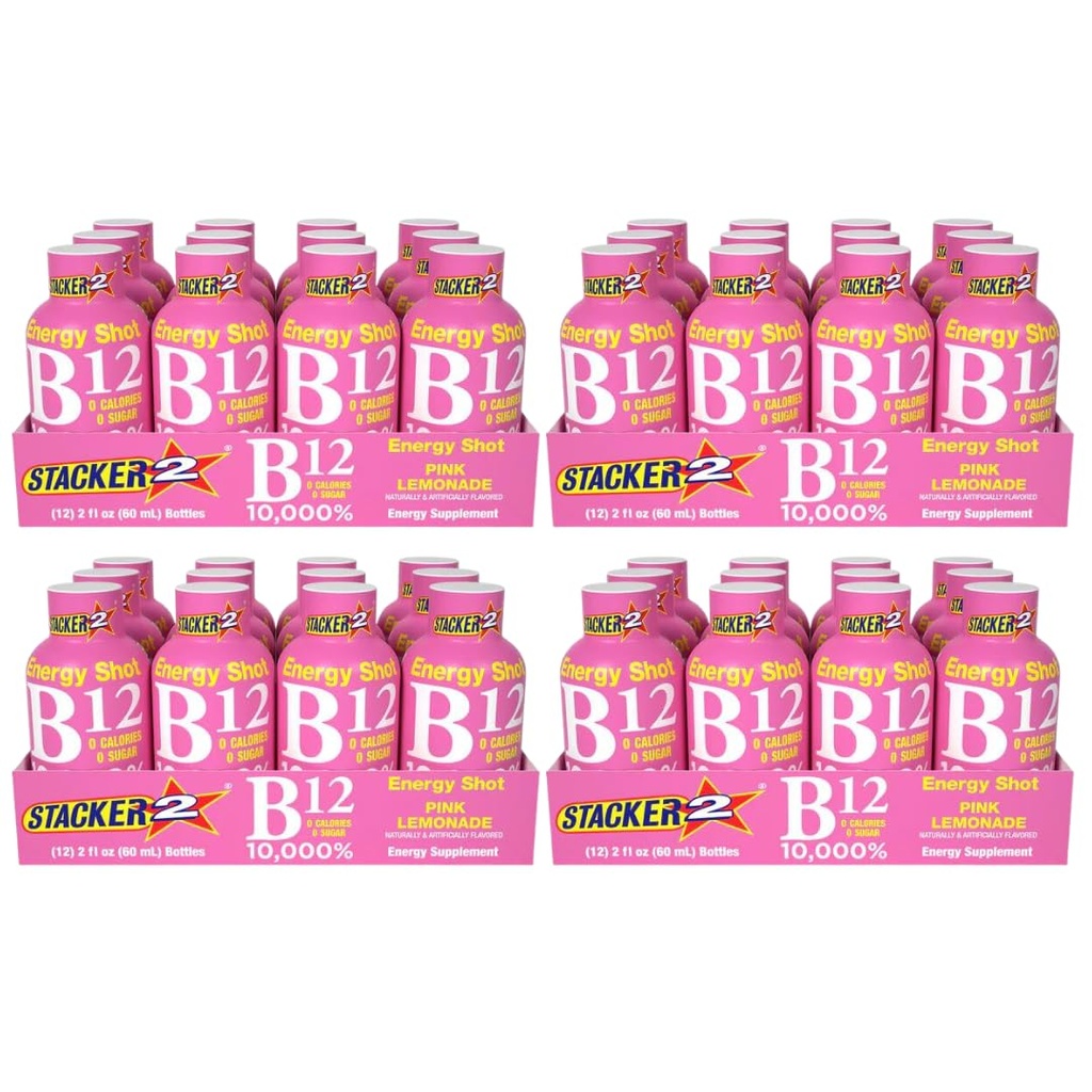 Stacker 2 Pink Lemonade B12 Energy Shot, 2oz (Pack of 48)