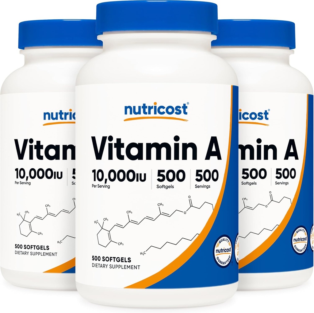 Nutricost Βιταμίνη A 10. 000 IU, 500 Softgels (3 φιάλες)