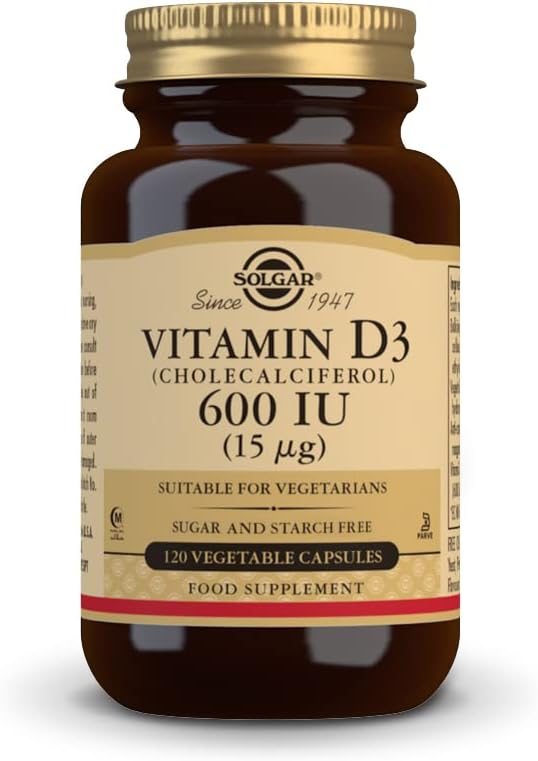 Solgar Vitamin D3 (Cholecalciferol) 15 mcg (600 IU), 120 κάψουλες λαχανικών - Βοηθά στη διατήρηση υγιή οστά & δόντια - Ανοσοποιητική υποστήριξη - μη-GMO, Χωρίς γλουτένη, χωρίς γαλακτοκομικά, Kosher, Hanal - 120 σερβιέτες