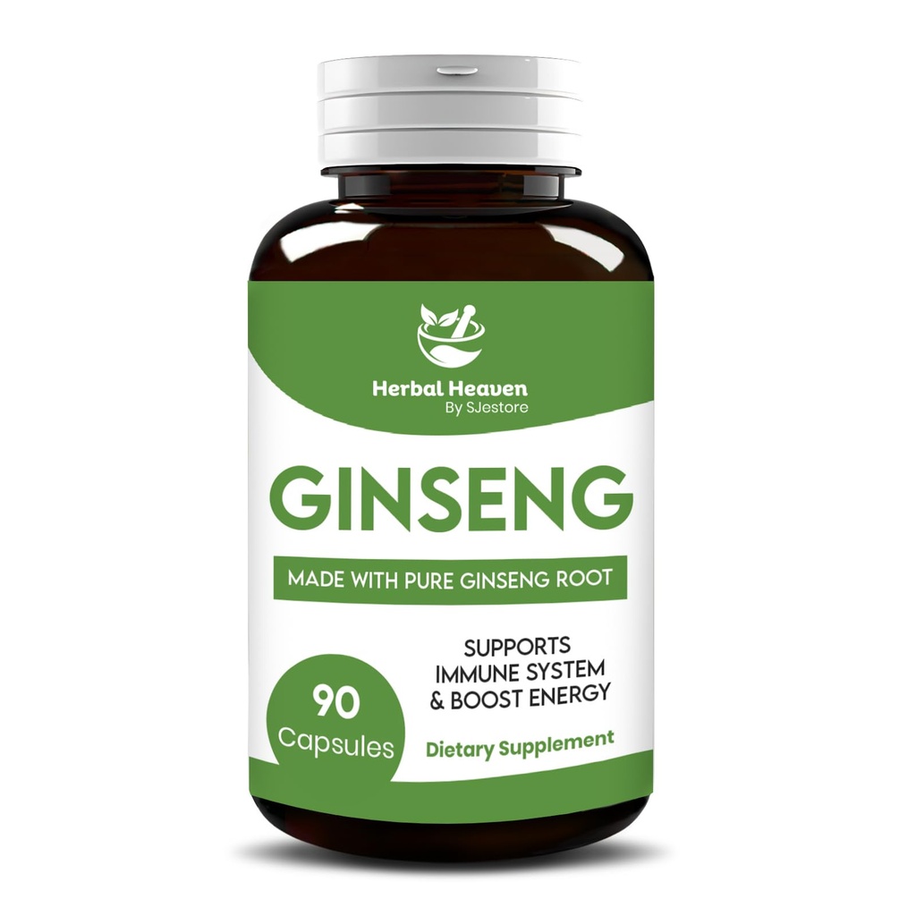 Herbal Heaven Natural Energy and Focus Ginseng Κάψουλες 90 Μετρήστε για Ζωτικότητα και Ευεξία - 100% Herbal Formula