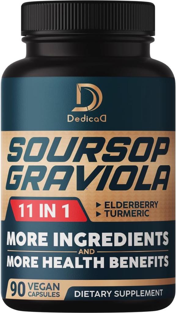 Κάψουλες Soursop Graviola - 3 Μήνες Προμήθεια - 9450mg ανά Σερβίρισμα - 11 Βότανα Elderberry, Κουρκουμίνη Turmeric, Ρίζα Τζίντζερ, Γαϊδουράγκαθο Γάλα - Mood, Mind, Body & Immune Support - 90 Κάψουλες Vegan