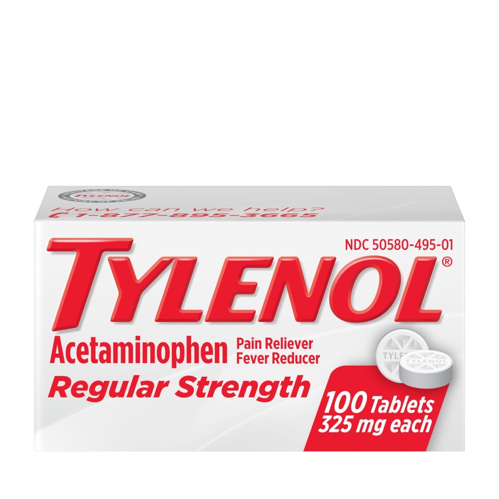 Tylenol Regular Strength Tablets with 325 mg of Acetaminophen, Fever Reducer & Pain Reliever for Headache, Backache, Muscle Aches, Joint Pain & Menstrual Cramps, 100 ct