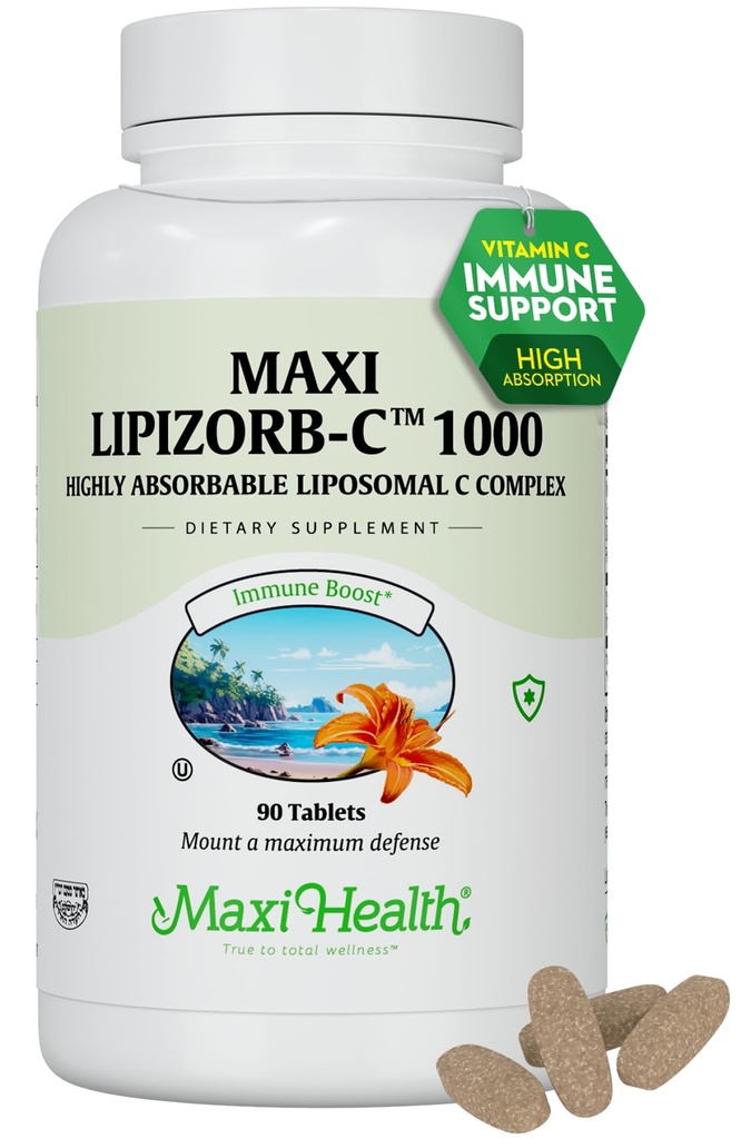 Maxi Health Liposomal Vitamin C 1000mg Δισκία με Digestive Blend, Υψηλή απορροφήσιμη Βιταμίνη υψηλής δόσης, μη GMO Kosher Χορτοφαγική Doctor-Σχηματισμένο συμπλήρωμα υποστήριξης ανοσοποιητικών (90 Count)