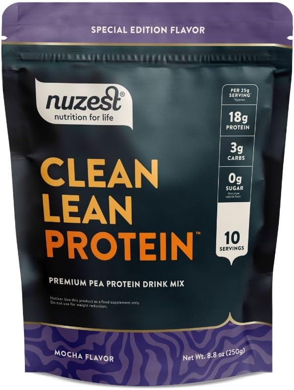 Nuzest - Pea Protein Powder - Καθαρή πρωτεΐνη Lean, Premium Vegan Plant Based Protein Powder, Χωρίς γαλακτοκομικά, Χωρίς γλουτένη, GMO Free Protein Shake, Mocha, 8,8 oz