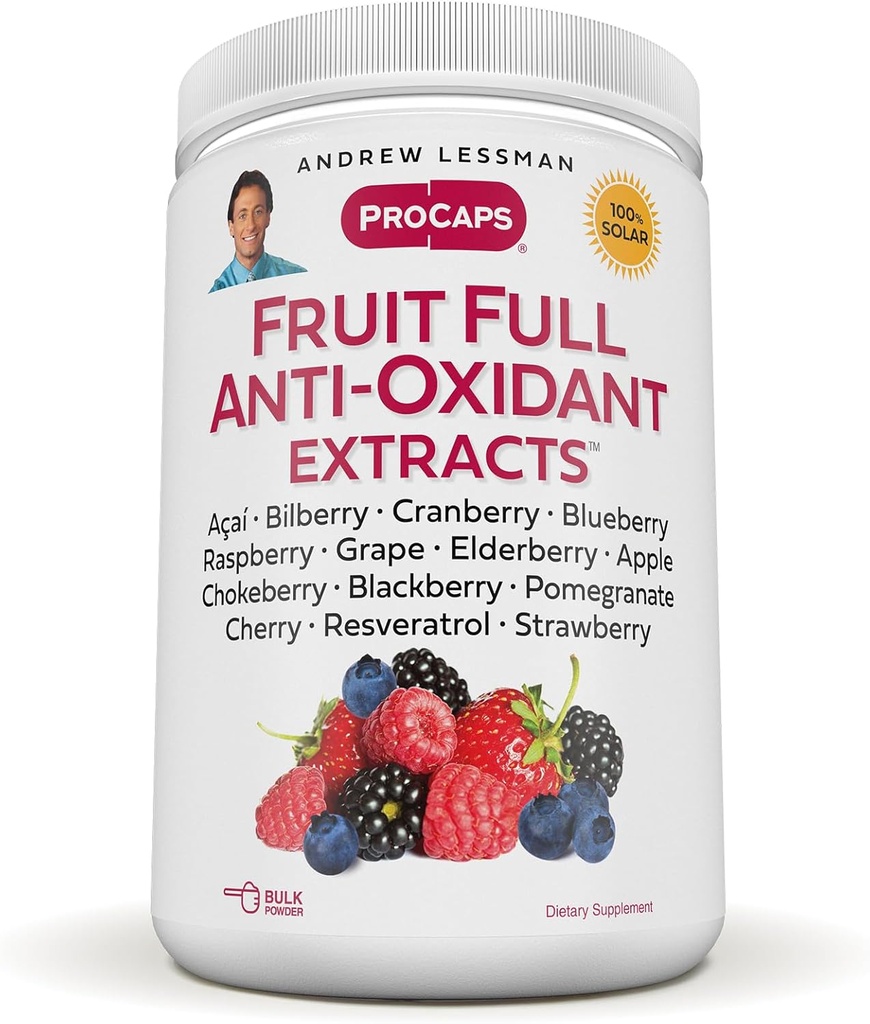 ANDREW LESSMAN Fruit Full Anti-Oxidant Extracts Powder 600 services - 14 Natural Fruit and Berry Extracts. Μπίλμπερι, Κράνμπερι, Σπόροι σταφυλιού, Ρόδι, Resσβερατρόλη και άλλα.