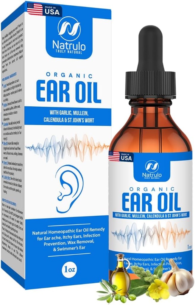 Organic Ear Oil for Ear Infection - Natural Eardrops for Earlache Prevention, Swimmer's Ear & Wax Relection - Kids, Adults, Baby, & Dog Earlache Remedy - with Mullein, σκόρδο, Calendula Made in USA