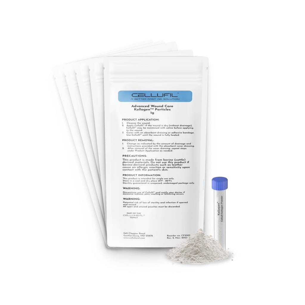 Cellufil Collagen Σωματίδια για Σύνθετη Φροντίδα Τραυμάτων - 10 Φιαλίδια - 100% Μη Υδρολυμένο Κολλαγόνο Βοοειδών για Αναγέννηση Ιστού, Πρώτες Βοήθειες & Μικρή Αιμορραγία