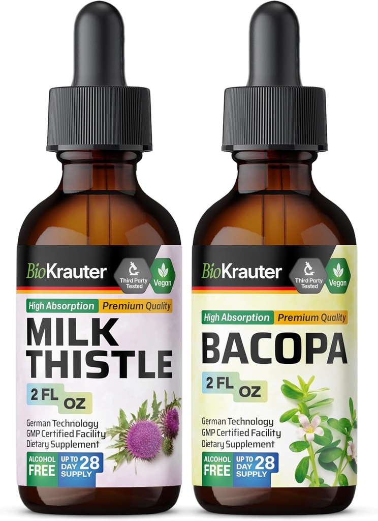 BIO KRAUTER Milk Thistle Tincture 2 Fl. Oz. & Bacopa Tincture 2 Fl. Oz.