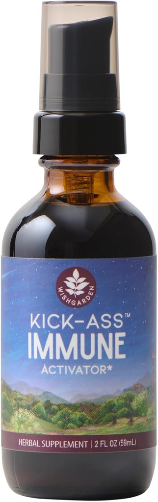 WishGarden Herbs Kick-Ass Immune Activator - βοτανικό συμπλήρωμα υποστήριξης ανοσίας για ενήλικες, φυτικής βάσης ανοσοενισχυτής & ανοσοασπιστική άμυνα w/Echinacea & Goldenseal, Rapid Immunity Boost Formula, 2oz