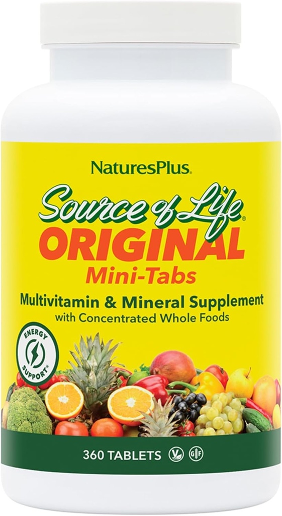 NaturesPlus Source of Life - 360 Mini-Tabs - Multivitamin & Mineral Supplement - Υποστηρίζει τη φυσική ενέργεια & τη συνολική ευεξία - Χωρίς γλουτένη, χορτοφαγικά - 60 εξυπηρετεί