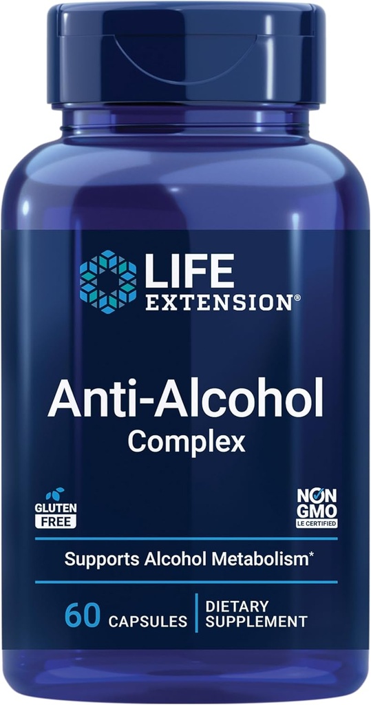 Επέκταση ζωής Anti-Alcohol Complex, Βιταμίνη C, ψευδάργυρος, Σπόροι σταφυλιού, Γαϊδουράγκαθο γάλακτος, εκχύλισμα γαρύφαλλου, Υποστηρίζει υγιή αλκοόλ Μεταβολισμός & βέλτιστη λειτουργία του ήπατος, χωρίς γλουτένη, μη ΓΤΟ, 60 κάψουλες