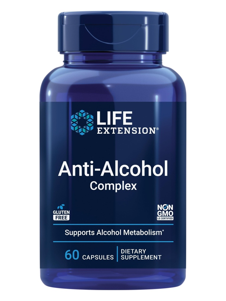 Επέκταση ζωής Anti-Alcohol Complex, Βιταμίνη C, ψευδάργυρος, Σπόροι σταφυλιού, Γαϊδουράγκαθο γάλακτος, εκχύλισμα γαρύφαλλου, Υποστηρίζει υγιή αλκοόλ Μεταβολισμός & βέλτιστη λειτουργία του ήπατος, χωρίς γλουτένη, μη ΓΤΟ, 60 κάψουλες