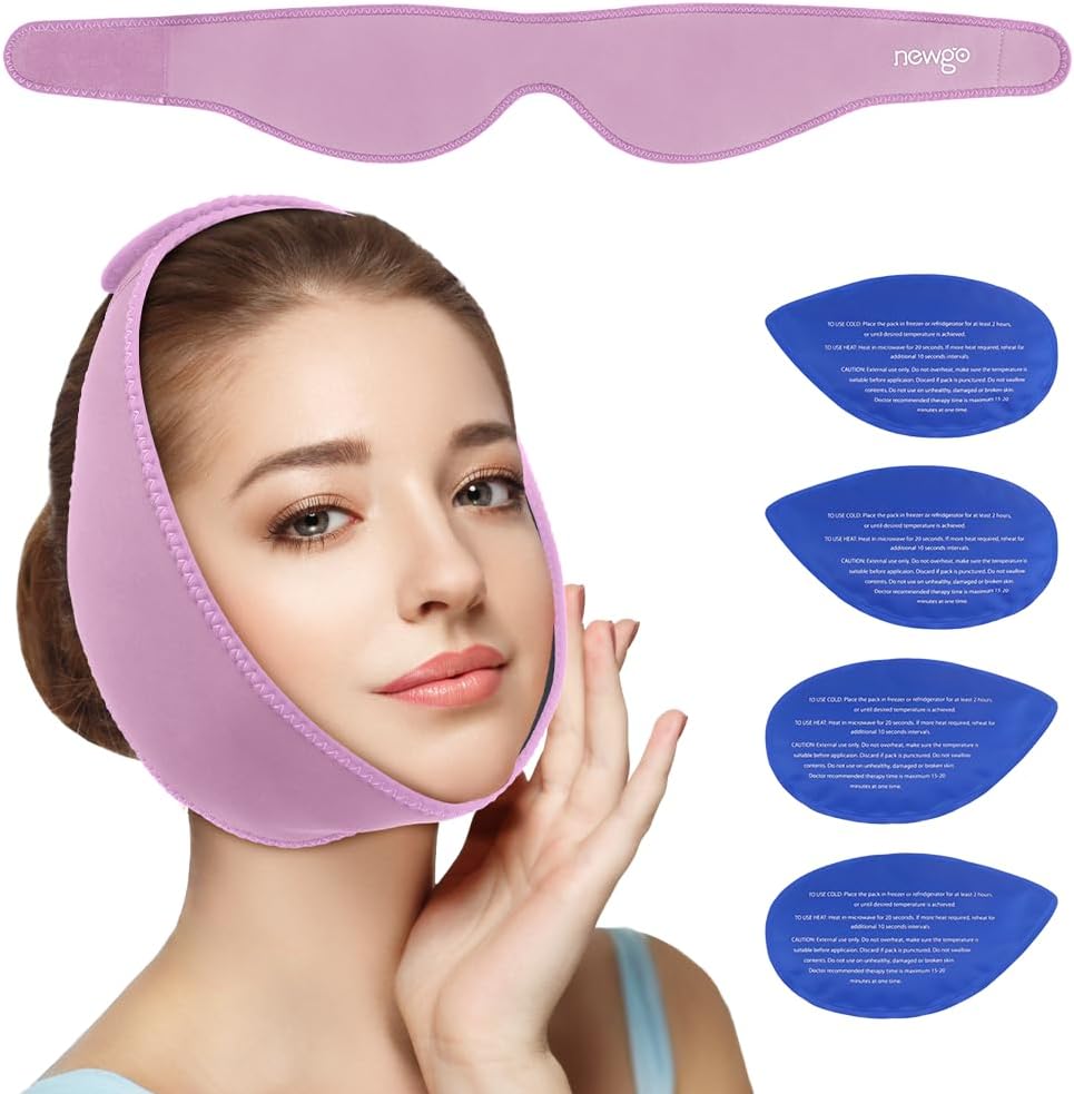 NEWGO Σοφία Δόντια Ice Pack Κεφαλή Wrap για την στοματική χειρουργική προσώπου, Jaw Ice Pack για το πρόσωπο με 4 ζεστό κρύο Gel Pack για TMJ, Εκχύλιση δοντιών, αποκατάσταση τονσιλλεκτομή - Μωβ