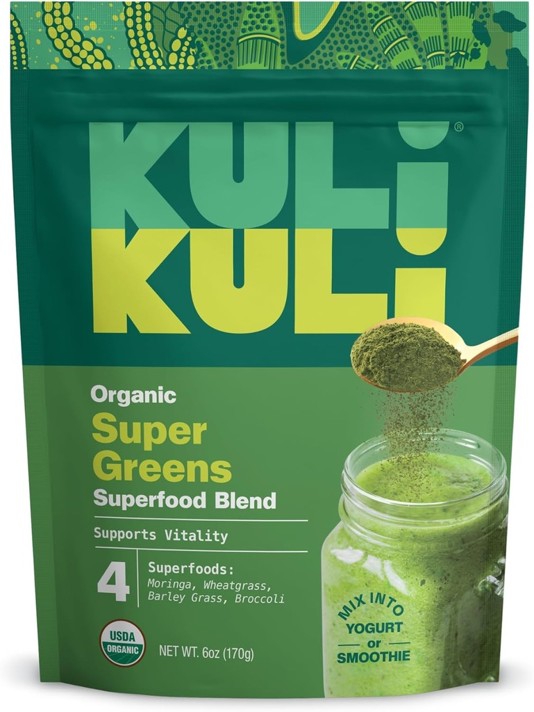 Kuli Kuli Green Power [6 oz] - Super Greens Powder - Nutrient Dense Moringa, Wheatgrass, Broccoli & Barley Grass Blend - 100% Plant Based Organic Superfood Posder Πηγάζει από Απομακρυσμένες Αγροκτήματα
