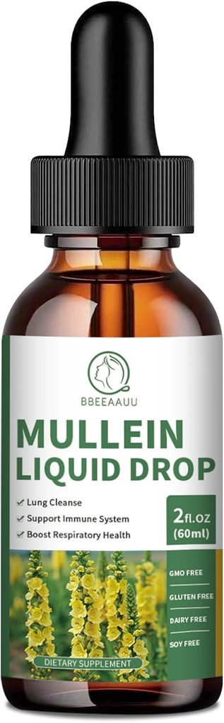 Mullein Drops for Lungs, Mullein Leaf Extract 1000MG για την υποστήριξη του αναπνευστικού, ανοσοποιητικού και της πέψης, με Quercetin, Marshmallow, Elderberry, Black Cumin Seed, Bromelain, Non-GMO, Vegan, 2 Fl Oz