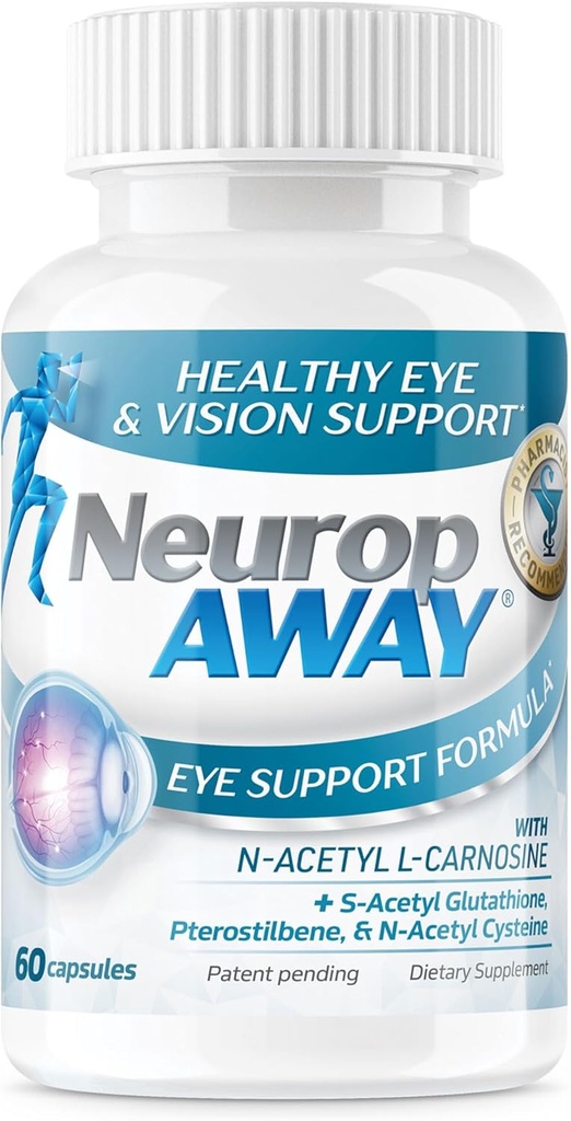 Συμπλήρωμα υποστήριξης ματιών NeuropAWAY 60CT με Lutein N-Acetyl L-Carnosine S-Acetyl Glutathione N-Acetyl Cystiene Pterostilbene Lycope Zeaxanthin για την υποστήριξη της υγιούς όρασης, βοηθά στη θολή και ξηροφθαλμία