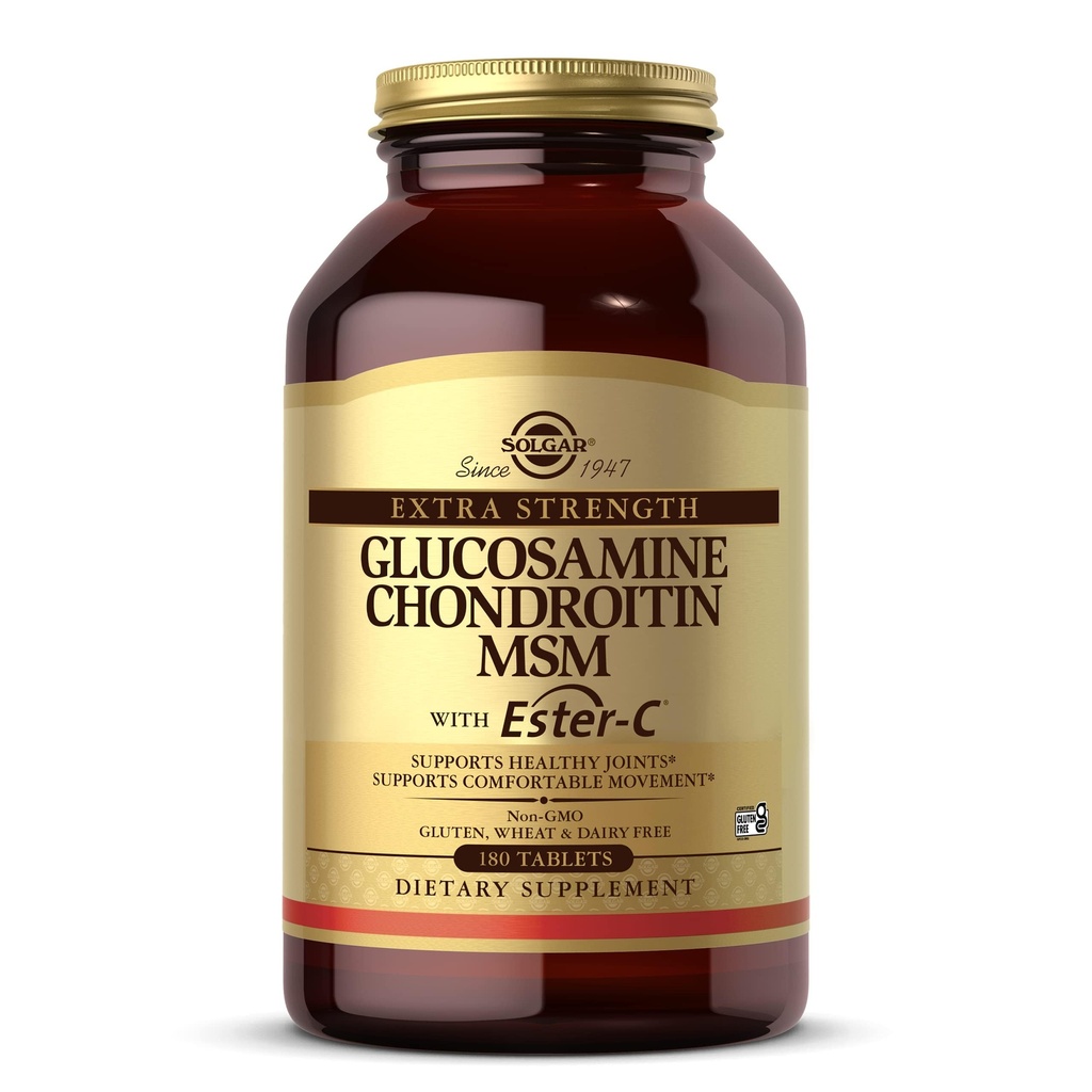 Solgar Extra Strength Glucosamine Chondroitin MSM w/ Ester-C, 180 Tablets - Προάγει υγιεινές αρθρώσεις, Υποστηρίζει Άνετα Σχηματισμός Κινήσεων & Κολλαγόνου - Μη ΓΤΟ, Γλουτένη Όχι, Γαλακτοκομικά Αρ. - 60 Υπηρεσίες