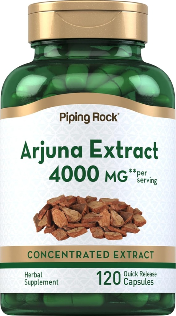 Piping Rock Arjuna Extract | 4000 mg | 120 Capsules | from Arjuna Bark Herb | Concentrated Herbal Supplement | Non-GMO, Gluten Free