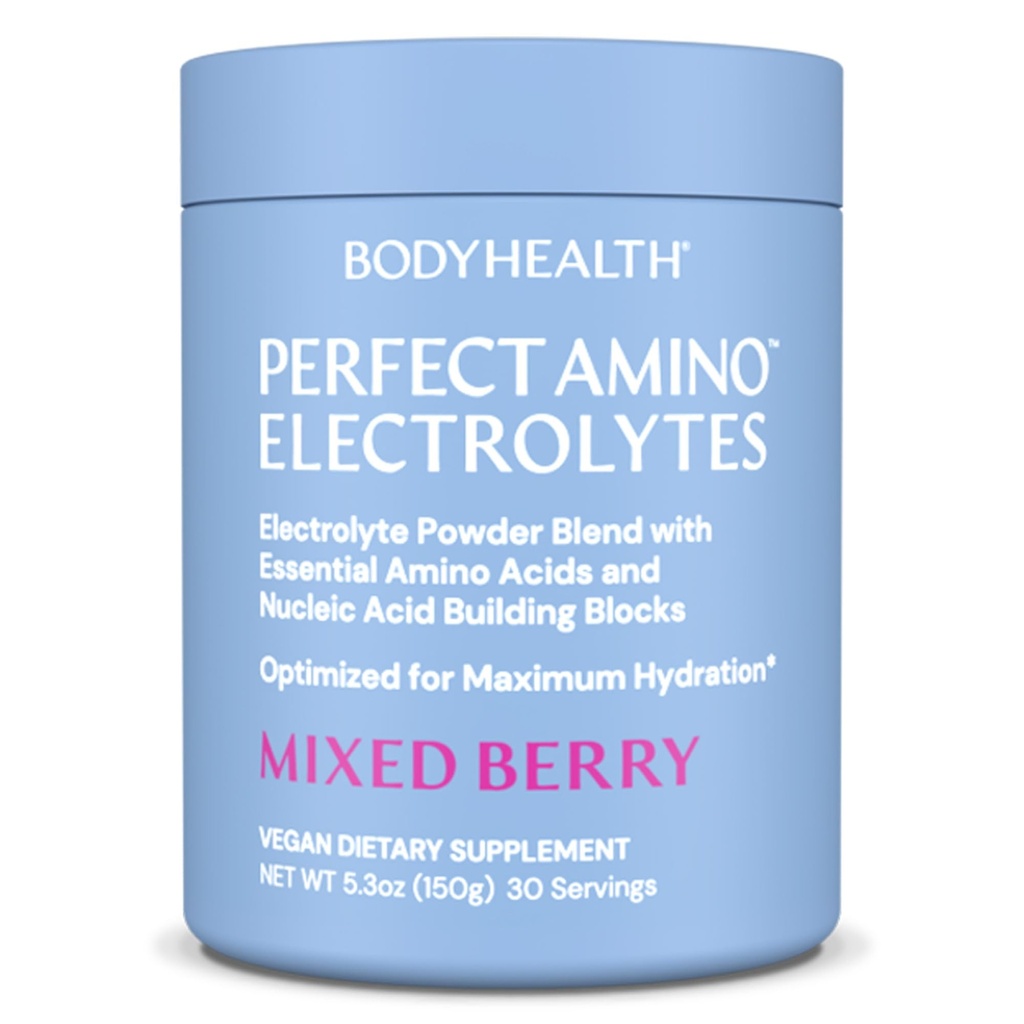 BodyHealth PerfectAmino Electrolytes Powder No Sugar, Keto Sugar Free Fasting Electrolytes Drink Mix, Hydration Powder with Trace Minerals - Mixed Berry - 30 Servings