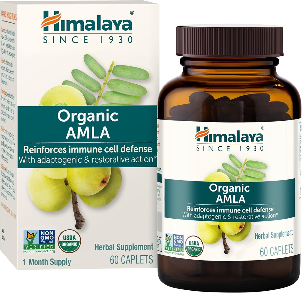Himalaya Organic Amla - φυτικό συμπλήρωμα ανοσοποίησης με Adaptogen και Αντιοξειδωτικό - USDA Organic, Vegan, Non-GMO, Gluten Free, 600 mg, 60 Caplets